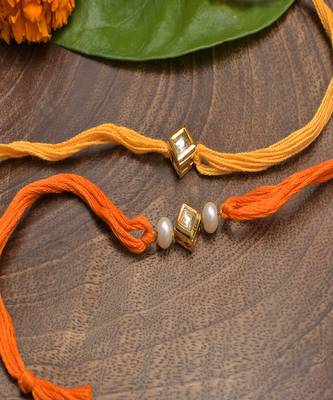 Kundan And Pearl Handmade Rakhi- Set Of 2 2
