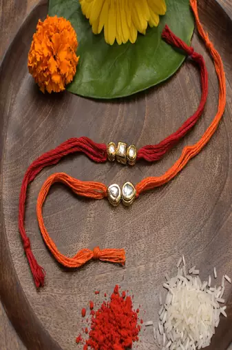Kundan Gold Tone Kundan Rakhi Set Of 2