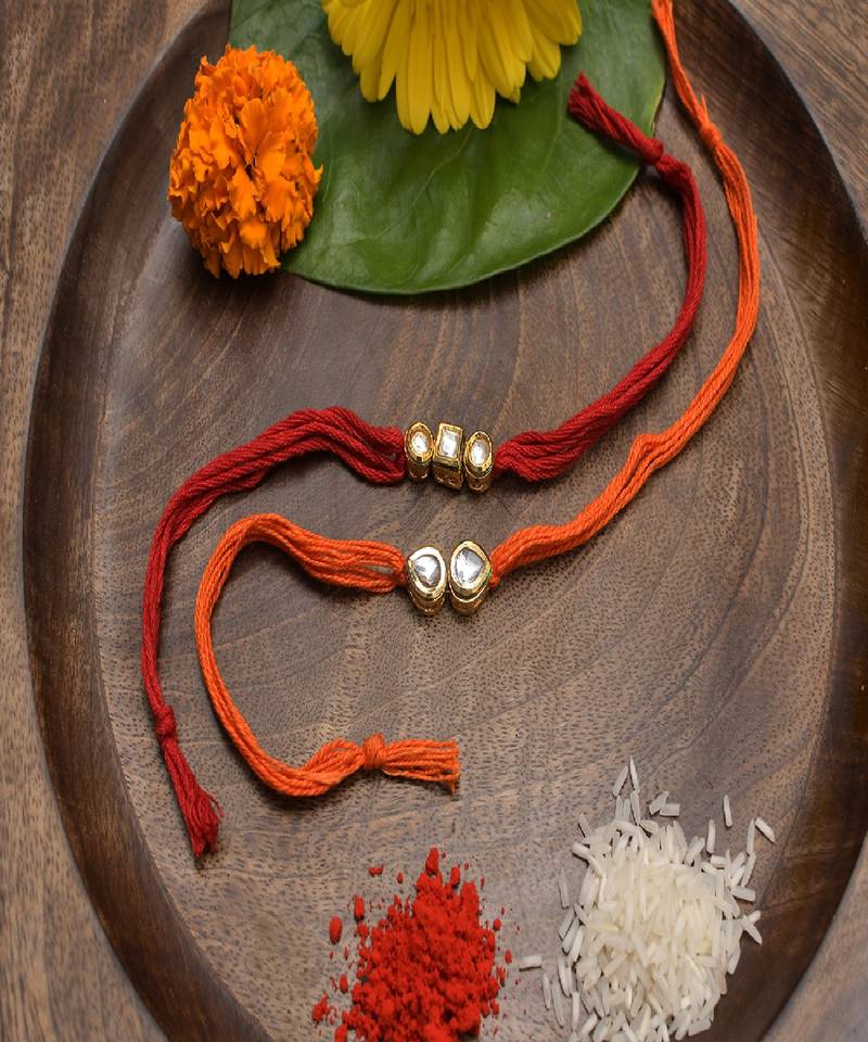 Kundan Gold Tone Kundan Rakhi Set Of 2