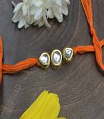 Orange Gold Tone Kundan Rakhi