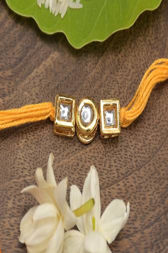 Yellow Gold Tone Kundan Rakhi