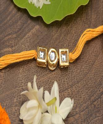 Yellow Gold Tone Kundan Rakhi 1