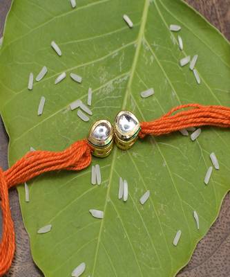 Orange Gold Tone Kundan Rakhi 1