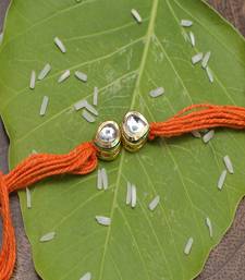 Orange Gold Tone Kundan Rakhi