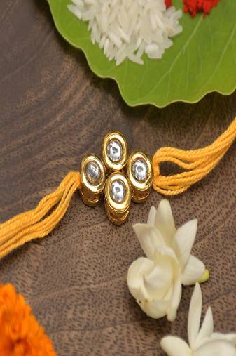 Yellow Gold Tone Kundan Rakhi