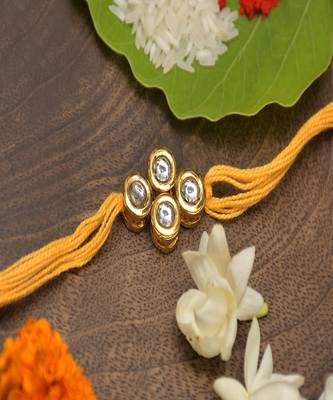 Yellow Gold Tone Kundan Rakhi 1