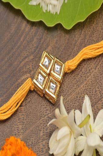 Yellow Gold Tone Kundan Rakhi