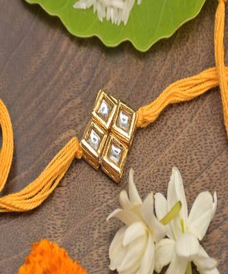 Yellow Gold Tone Kundan Rakhi 1