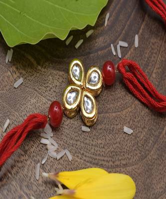 Kundan Floral  Red Gold Tone Kundan Rakhi 1