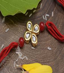 Kundan Floral  Red Gold Tone Kundan Rakhi