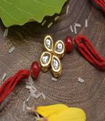 Kundan Floral  Red Gold Tone Kundan Rakhi