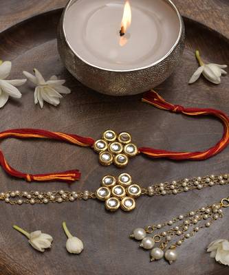 Handmade Kundan Rakhi & Lumba Set Of 2 1