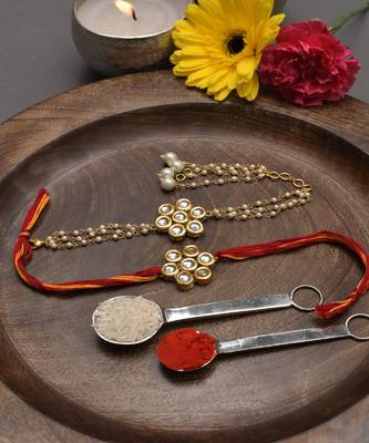 Handmade Kundan Rakhi & Lumba Set Of 2 2
