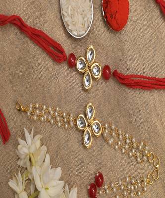 Handmade Kundan Rakhi & Lumba Set Of 2 1