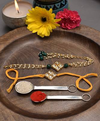 Handmade Kundan Rakhi & Lumba Set Of 2 1