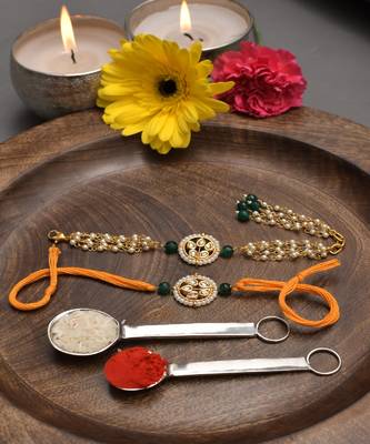 Handmade Kundan Rakhi & Lumba Set Of 2 1