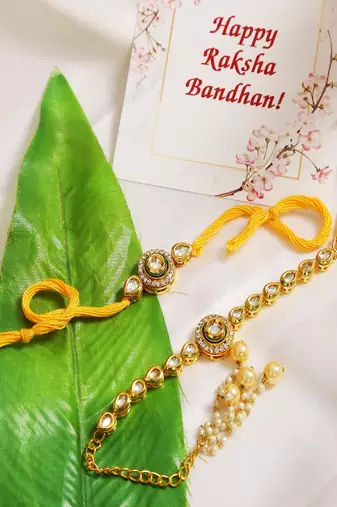 Handcrafted Kundan Rakhi & Lumba Set- Set of 2