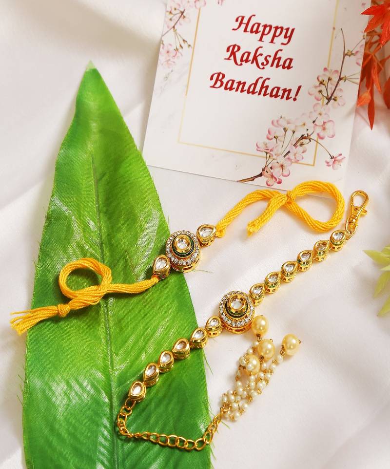 Handcrafted Kundan Rakhi & Lumba Set- Set of 2