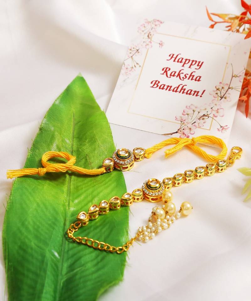 Handcrafted Kundan Rakhi & Lumba Set- Set of 2