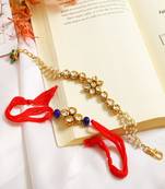 Gold-Toned Kundan Embellished Rakhi & Floral Lumba Set Of 2 