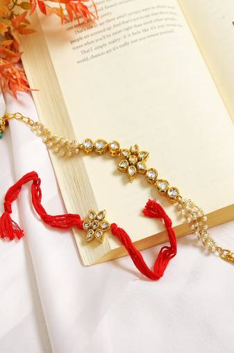 Handcrafted Floral Kundan Rakhi & Lumba Set Of 2