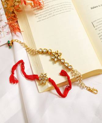 Handcrafted Floral Kundan Rakhi & Lumba Set Of 2 1