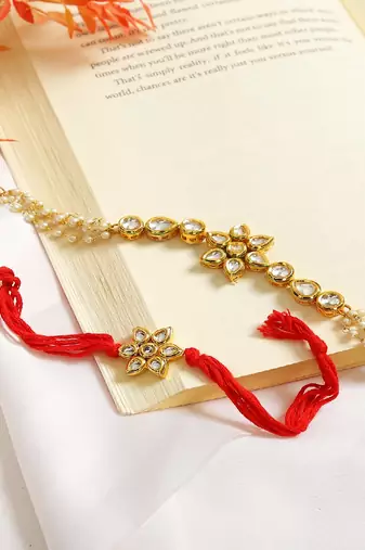 Handcrafted Floral Kundan Rakhi & Lumba Set Of 2
