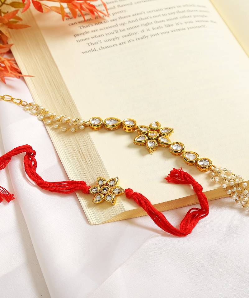 Handcrafted Floral Kundan Rakhi & Lumba Set Of 2