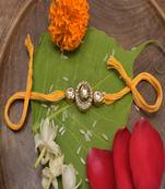 High Quality Kundan Studded Rakhi With Yellow Cotton Thread