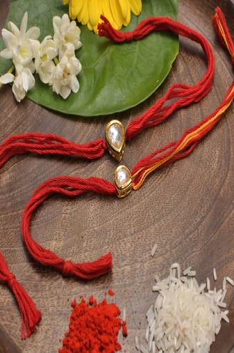 Kundan And Pearl Handmade Rakhi Set Of 2
