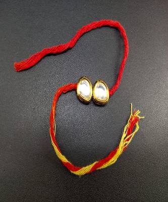 Red Yellow Gold Tone Kundan Rakhi 1