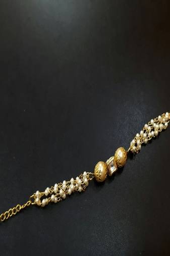 Classic Gold Tone Kundan Inspired Pearl Bracelet