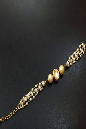 Classic Gold Tone Kundan Inspired  Pearl Bracelet