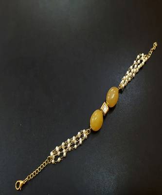 Yellow Beaded Kundan Inspired Pearl Bracelet 1