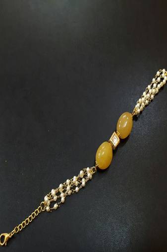 Yellow Beaded Kundan Inspired Pearl Bracelet