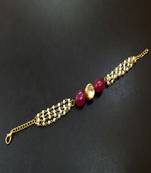 Ruby Gold Tone Kundan Inspired Pearl Bracelet