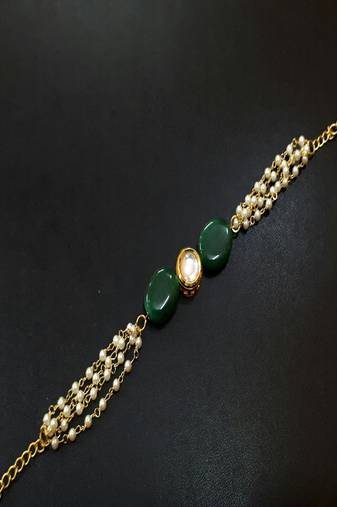 Emerald Gold Tone Kundan Inspired Pearl Bracelet