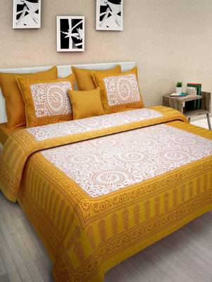 rajasthani Jaipur Sanganeri Prints Cotton Bedsheet For Double Bed With two Pillow Cover Size 90x 100 Inch 1