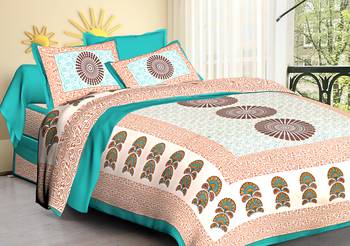 rajasthani Jaipur Sanganeri Prints Cotton Bedsheet For Double Bed With two Pillow Cover Size 90x 100 Inch 1