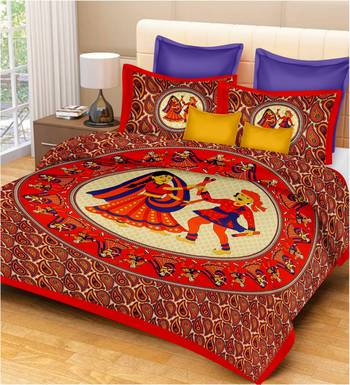 rajasthani Jaipur Sanganeri Prints Cotton Bedsheet For Double Bed With two Pillow Cover Size 90x 100 Inch 1