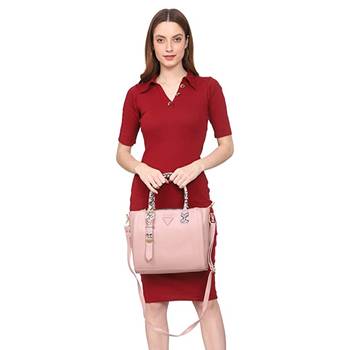 Pink Self Design Animal Print Handbag 5