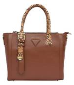 Tan Self Design Animal Print Handbag