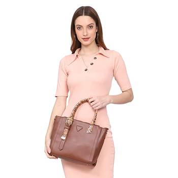 Tan Self Design Animal Print Handbag 5