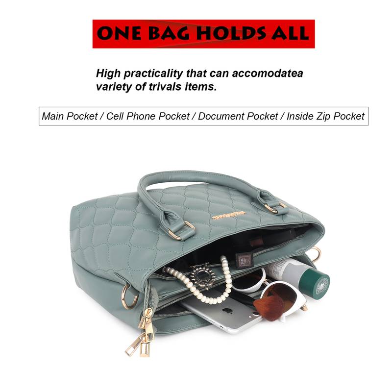 Green Quilted Solid Handheld Bag
