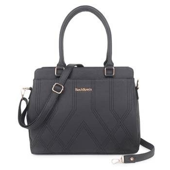 Black Solid Embroidery Handheld Bag 1