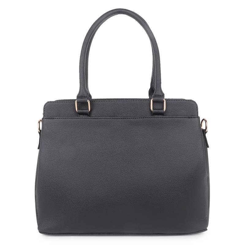 Black Solid Embroidery Handheld Bag