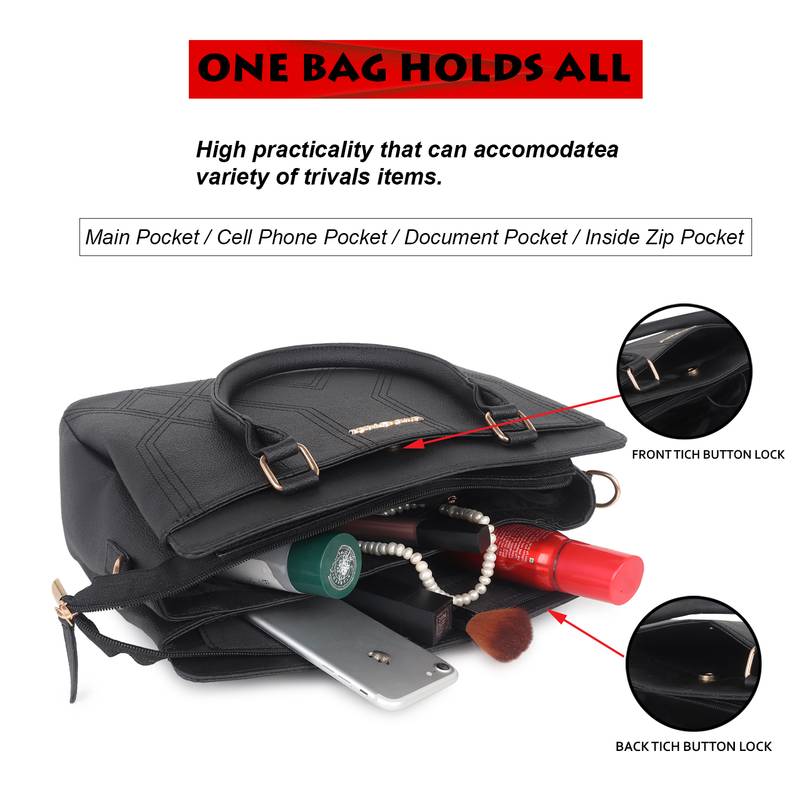 Black Solid Embroidery Handheld Bag