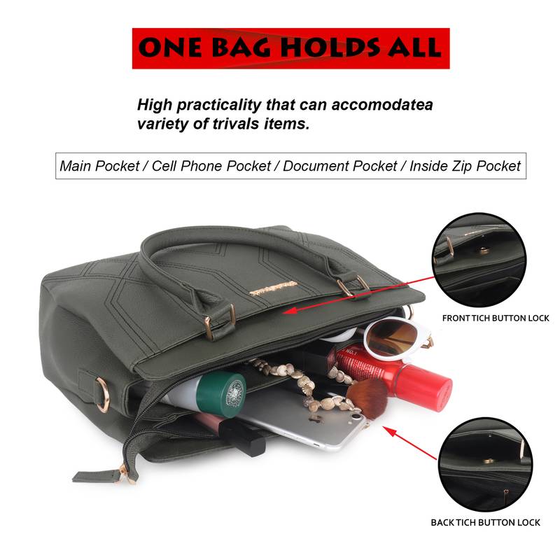 Green Solid Embroidery Handheld Bag