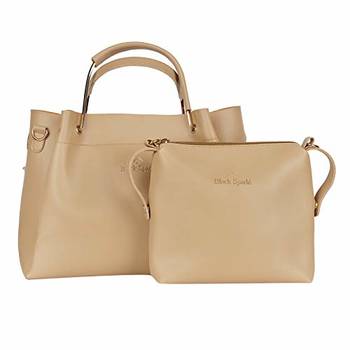 Beige Solid Handheld Bag with Sling Bag 1