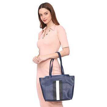Women Blue Solid Tote Bag 3